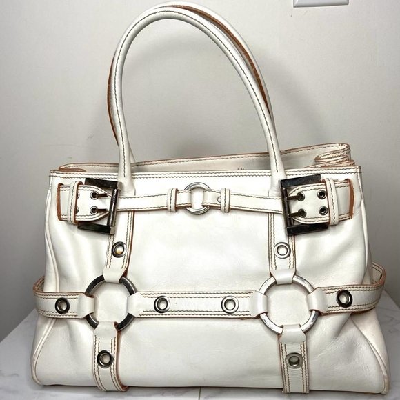 Vintage 2000s LUELLA White Leather Gisele Buckle O-Ring Tote Bag Purse Y2K - Picture 1 of 12